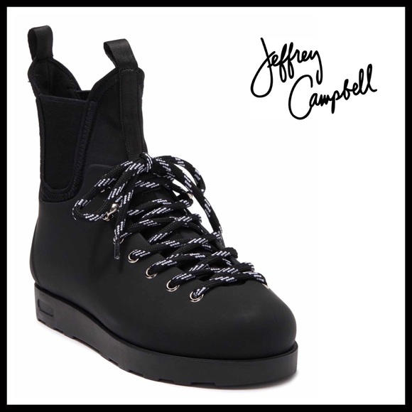 JEFFREY CAMPBELL ANKLE BOOTS LACE UP WATERPROOF BLACK BOOTIES A2C - Picture 12 of 12